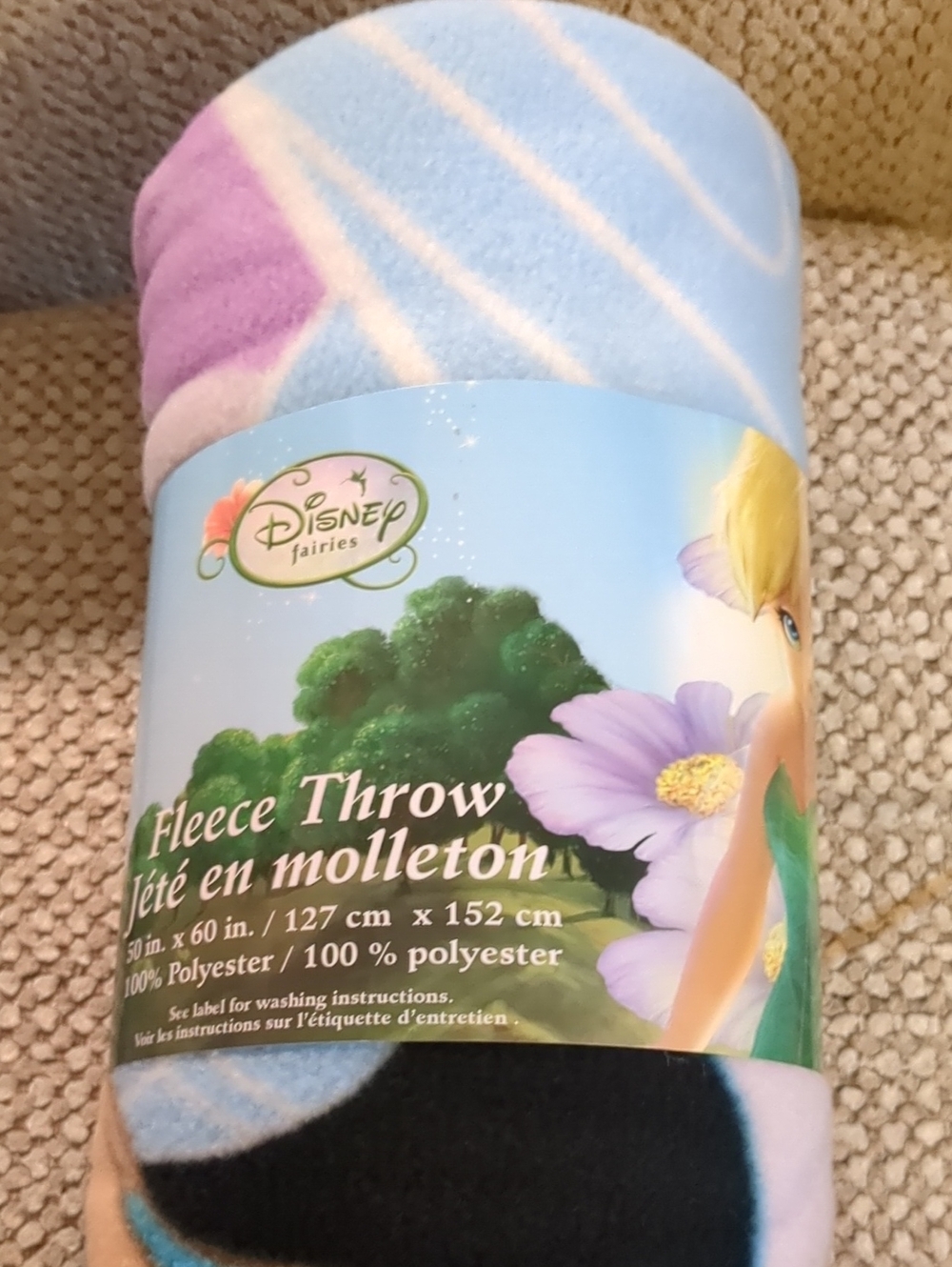 Disney Fairies Fleece Throw Blanket - Light Blue, Purple, White